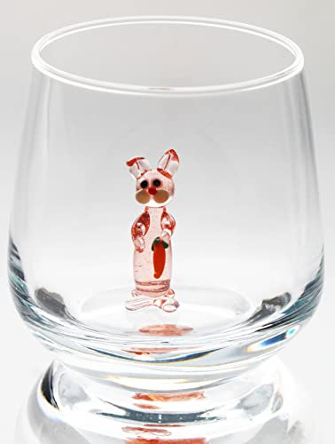 HeguSun 3D-Trinkglasbecher mit niedlichen Bauernhoftieren innen, handgefertigte Glas-Tierfigur, stielloses Glas für Wasser, Wein, Milch, Getränke, Ostern, Weihnachten, Mädchen, Kinder (Hase)