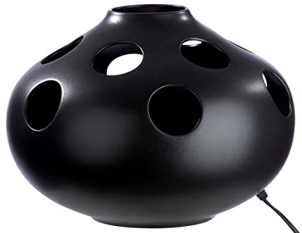 GILDE Deko Keramik Lampe - Tischlampe Dekoration Wohnzimmer - matt schwarz - Höhe 23 cm Ø 33,5 cm