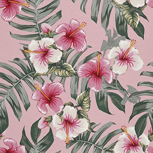 HEKO PANELS Stoff Oxford Meterware Canvas-Stoff Polyester Zum Nähen Nähstoffe Möbelstoffe Dekostoffe Handwerken Wasserabweisend Blumen Hibiskus 1 Meter 155 x 100 cm, DX666