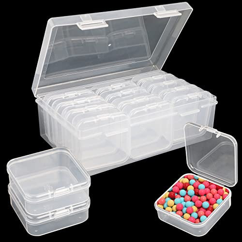 Jogoico Kleine Aufbewahrungsbox 13 Stück Mini Behälter 5,5 x 5,5 x 2cm Sortierbox Plastikbox Mit Deckel, Transparent Durchsichtig Box für Schmuck Pillen Bastelartikel