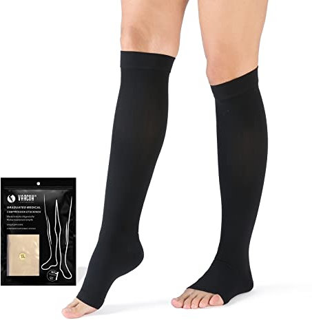 VARCOH Kompressionsstrümpfe Damen breite Plus-Size (S-4XL) Kompressionsstrümpfe Herren, Kniehoch, offene Zehen, Klasse 2 - Extra große Größen für optimale Passform und Komfort bei Krampfadern