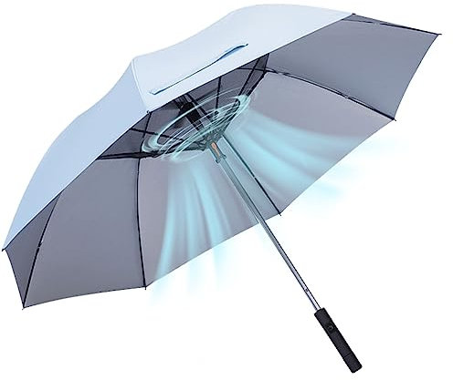 NILoykg& Sombrilla con Ventilador, UPF 50+ Protector Solar Al Aire Libre UV Paraguas con Ventilador De Refrigeración para Golf De Verano Al Aire Libre, Playa, Picnics. Protección Solar Personal.