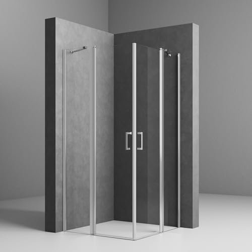 Duschkabine 75x90x185cm Eckeinstieg mit Pendeltüren aus 6 mm NANO-Glas Duschkabine Scharniertür Duschabtrennung Eckeinstieg