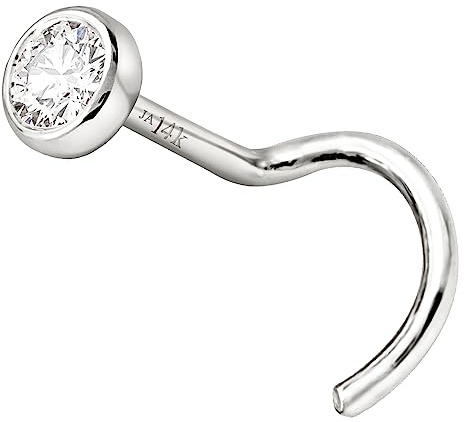 Jewelry Avalanche 14K White Gold Bezel Set 2.5mm-0.08 ct Diamond Nose Screw Stud Stud 22G Screw-end Nose Ring - NSBZRD-WG25WD