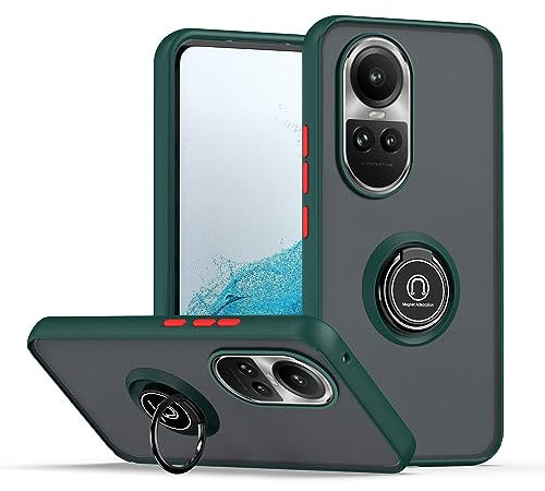 XINYEXIN Funda para OPPO Reno 10 5G, Funda con Soporte de Anillo, TPU + PC Translúcido Anti- Arañazos Carcasa Protectora Antigolpes Case Cover - Verde Oscuro