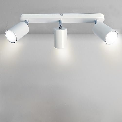Sweier Weißer 3 Flammig Drehbarer GU10 Deckenstrahler, 5W 450LM Warmweiß 3000K, Lampenhalterwinkelverstellbarer LED Deckenlampe Spot, für Küche, Wohnzimmer, Schlafzimmer, Garderobe