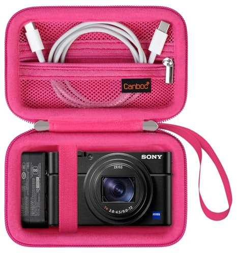 Canboc Carrying Case for Sony RX100 VII/VI/V/IV/III Compact Digital Camera, Point and Shoot Vlogging Camera Bag, Zipper Mesh Pocket fits USB Cable, Batteries, Rosered