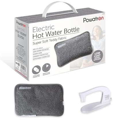 POWATRON Rechargeable Electric Hot Water Bottle - Soft & Cosy Hand Body Warmer Massaging Heat Pad, Prefilled, Over-Heat Protection Electric Water Bottle - Hot Water Bottles for Pain Relief