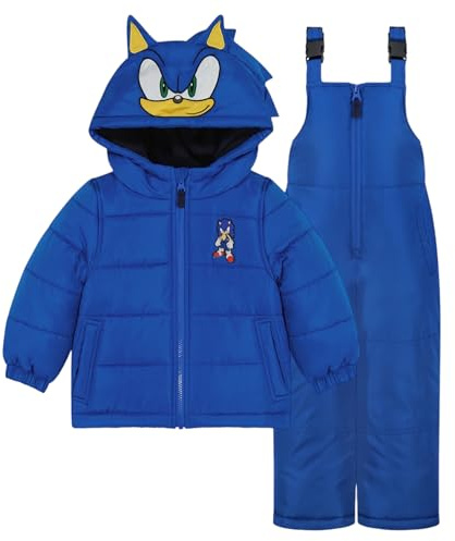 SEGA Sonic The Hedgehog Boy’s Heavyweight 2-Piece Snow Bib & Jacket Snowsuit, Blue, 10/12