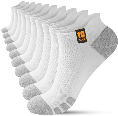 FORVEVO 10 Paar Sneaker Socken Herren 43-46, Baumwolle Sportsocken Damen Atmungsaktive Laufsocken Kurz für Laufen Tägliche (Weiß)