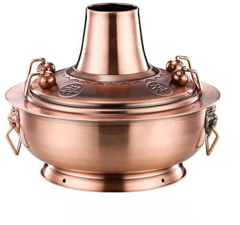 Hot Pot, Chinese Charcoal Hotpot, 30CM Vintage Hot Pot Shabu Steamboat Copper Charcoal Chinese Cooker Soup for Gas Stove Mongolian Multi-Person Hot Pot