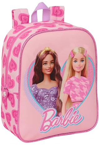 Safta Barbie Love Kinderrucksack, Kinderrucksack, Schulrucksack, anpassbar an den Kinderwagen, bequem und vielseitig, Qualität und Widerstandsfähigkeit, 22 x 10 x 27 cm, Rosa