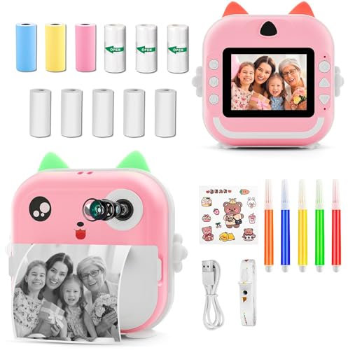 rayoner Cámara de Fotos Infantil, Cámara de Fotos Instantánea, Camara de Fotos Instantaneas Con 11 Rollos de Papel, Camara Fotos Instantaneas, Cámara Instantánea Para Niños, Camara Instanea Recargable
