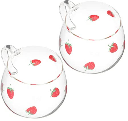 UTHCLO 2pièces Tasses Transparent Avec Motif De Fraise Gobelets Décoratifs Pour Lait Eau Et Boissons Fraîches Pour Maison Bureau Et Restaurant