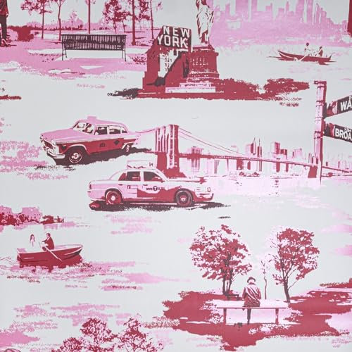 SOPHIE LAURENCE Red Pink Metallic Wallpaper New York Statue of Liberty Landmarks Taxis's Smooth Paste The Paper Wallpaper for Living Room