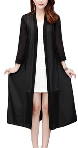 FWSHANGMAO Kimono Copricostume Donna Cardigan Lungo Cardigan da Donna in Chiffon Lungo Leggero E Velato con Spacchi Laterali, Cardigan Kimono con Maniche A 3/4 Copricostume da Spiaggia per Le Vacanz