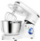 Aumate Robot Pâtissier, Robot de Cuisine Professionnel 1400 W 6,2 L, Robot Pétrin avec Fouet, Batteur et Crochet Pétrisseur, 6+P Vitesses (Blanc)