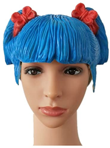 MOHDHAF-Hworks Blaue Perücke Latex Blau Haar Kopfbedeckung Cosplay Kostüm Requisiten für Halloween Party
