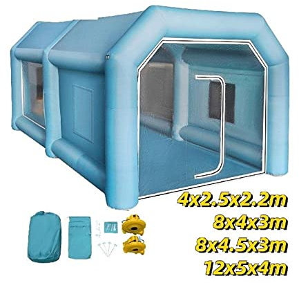 4/8/12M cabine de peinture gonflable 2 ventilateurs tente de voiture géante Portable avec système de filtre salle Mobile aérographe Garage extérieur Plus puissant et efficace(12x5x4m)