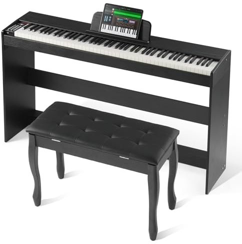 VEVOR Pianoforte Digitale con 88 Tasti Completamente Pesati, Tastiera Elettrica Set Pianoforte con Doppia Tastiera, Altoparlanti, Doppia Panca, Pianoforte 200 Suoni e Ritmi, Bluetooth USB MIDI