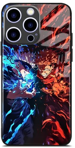 Akatxezy Satoru vs. Yuji Sukuna JJK Art, einzigartiges Design, Manga-Hartglas-Schale – Fan Favorite Anime glänzende Handyhülle für iPhone 13 Pro Max