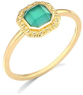 KnBoB Ring Echt Gold, Damen 18 Karat (750) Gold Ring, Schlicht Grün Rechteck Chrysopras Hochzeit Ringe Größe 62 (19.7)