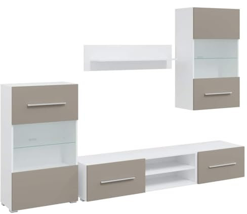 vidaXL 5-TLG. Wohnwand mit LED-Beleuchtung Steingrau Holzwerkstoff, TV-Möbel, Medienwand, Medienschrank, Schrankwand, Anbauwand, Entertainment-Möbel
