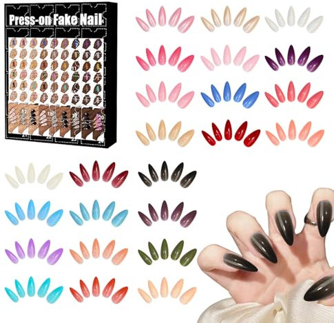 Press on Nails Adventskalender 2024, 24 Tage Weihnachten Countdown Kalender, Wiederverwendbare Fake Nails False Nail Art Press on Artificial Nails Stick on Nails Xmas Gift For Women Teen Girls (A)
