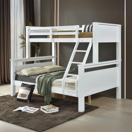 Reinforced Beds, LANGHAM TRIPLE BUNK BED, Single over Double Size, Wooden Triple Bunk, Rubberwood Construction, Solid Wooden Slats (White)