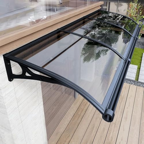 Vordach für Haustür Türeingang, Fenstertürmarkisen außen mit Aluminiumhalterung aus Polycarbonatplatte, Türmarkise für Terrasse, Balkon, Veranda, UV-Schutz vor Regen und Schnee, Grau 120x220cm