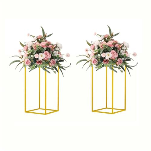 MEISHAONV Säulenvasen, 40 cm, goldfarbene Tafelaufsätze für Tisch, Metall, Blumenständer, goldfarben, Hochzeitsdekoration für Tische, Party, Blumenständer für Blumen, 2 Stück