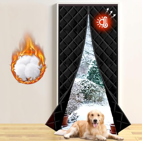 Rideau de Porte Isolant Thermique Magnétique 75 x 210 cm, Pleine Grandeur, Referme Tout Seul Contre le Froid D'hiver, D'entrée, Garage, Porte de Sous Sol ou Passage - Noir