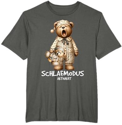 Schlafshirt Schlafmodus Schlafanzug Bär mit Teddybär Schlaf T-Shirt