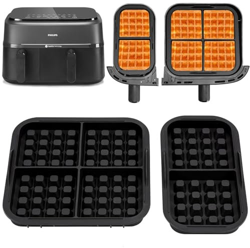 2 Stück Waffeleinsatz für Philips Airfryer Dual Basket 3000,Silikon Waffelplatten Zubehör Kompatibel mit Philips Dual Basket Airfryer 3000-serie 6L/3L, Heißluftfritteuse Belgische Waffeln Silikonform