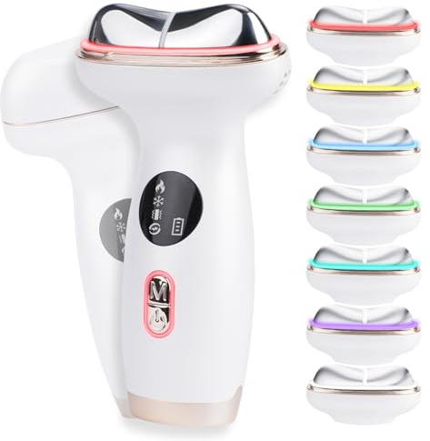 Microcurrent Facial Device with Red Light Therapy - 7-in-1 LED Sculptor & Cold Heated Gua Sha for Face Neck Eye Firming, Depuffing & Double Chin Reduction