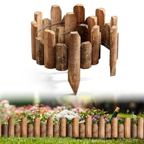 The Fellie Recinzione da giardino in legno per paesaggio, recinzione decorativa per vialetti, prati, cortili, aiuole, decorazione flessibile per interni ed esterni, lunghezza 120 cm, altezza del viso