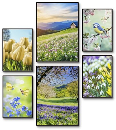 ARTLAND Posterset 6tlg. 4xDIN A4 / 2xDIN A3 OHNE RAHMEN Frühling Blumenwiese Schmetterlinge Vogel