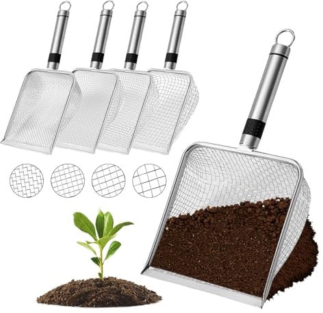 Gartensieb, 4 Stück Kompostsieb Aus Edelstahl Mit Griff, Durchwurfsieb für Garten, Erdsieb für Sand, Steine, Erdsieb für Garten, Erde und Kompost mit Verschiedenen Maschenweiten 2mm 2,8mm 3,8mm 5mm