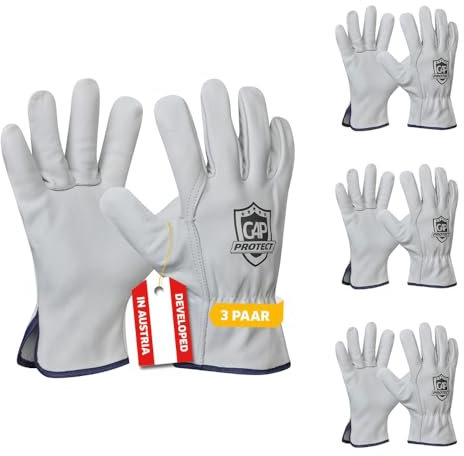 G4P Driver - Arbeitshandschuhe aus hochwertigem Rindsvollleder, 3 Paar Handschuhe für Bau, Garten & Werkstatt, 1,1 mm Lederdicke, Gr. XL (Gr. 10), Farbe: Weiß