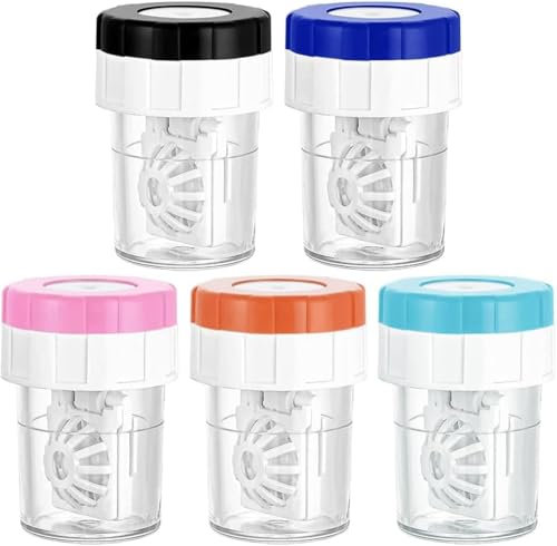 5 pièces Etui pour lentilles de contact, Mini Contact Lenses Case avec panier, Etui pour lentilles de contact à rotation manuelle Machine de nettoyage portable pour la maison, les voyages (4.7x3.7cm)