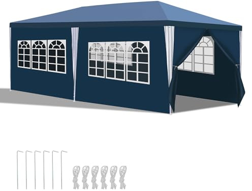 Hebitod Pavillon 3X6m Wasserdicht,Gartenzelt mit 4 Seitenteilen,Partyzelt UV-Schutz, Gartenpavillon für Garten Hochzeiten Freien PartyCamping（Blau）