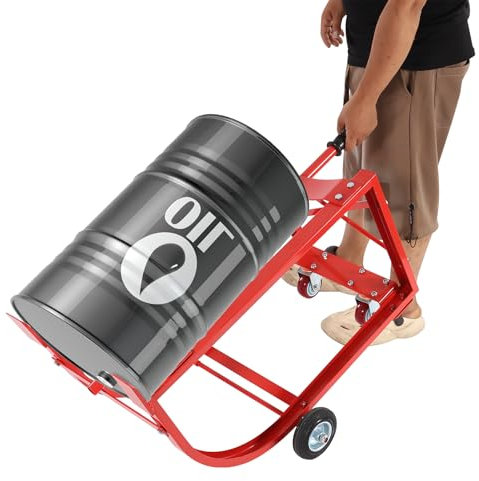 GTATBTG Movable Drum Cradle 55 Gallon Drum Cradle with Wheels 600LBS Load Capacity Drum Cart for Workshops Factories Garages Drum Handling Dolly Floor Standing Mounting, Red