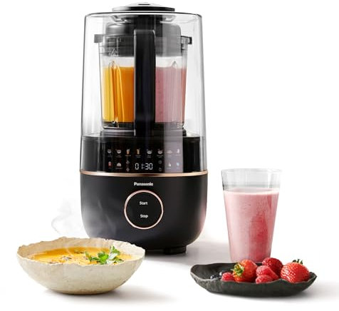 Panasonic MX-HG4401KXE Blender Chauffant, 1.2L, 800W, Chaud et Froid, 9 modes Automatiques, 10 Vitesses, Minuterie, Maintien au Chaud, Nettoyage Automatique, Noir et or Rose