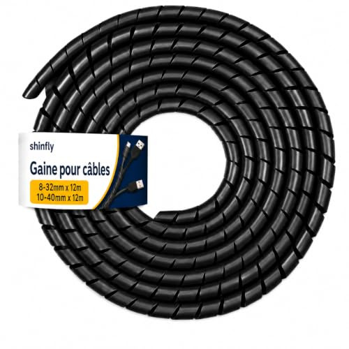 shinfly 2×12 m Kabelschlauch Schwarz, 8–32 mm und 10–40 mm | Kabelschlauch Schwarz, Flexibler Kabel-Organizer und Kabelschutz, werkzeuglos um TV-/PC-Kabel wickeln, bündeln und schützen.