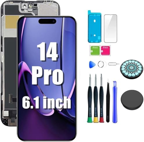Holwarm Display für iPhone 14 Pro OLED 6.1 Bildschirm Ersatz FHD Touchscreen 3D Touch Digitizer Rahmen und beliebte TelefonhalterungenMontage und Reparaturkits (14pro OLED)