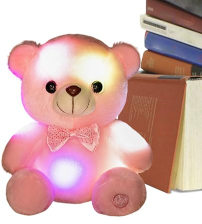 Qooplu Animal en Peluche avec Lumière De Nuit - Nounours Doudou Lumineux 20 cm - Ours à Noeud Papillon en Peluche Jouet | pour Garçons et Filles, Canapé, Chambre d', Bureau, Maison, Salon, Chambre