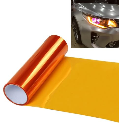 Orange Scheinwerfer-Tönungsfolie,100 cm x 30 cm,PVC-Autofolie Selbstklebende Scheinwerfer Taillights Tönung Vinyl Film,Transparent lampenfolie selbstklebend für Auto Nebellichter Rücklichter