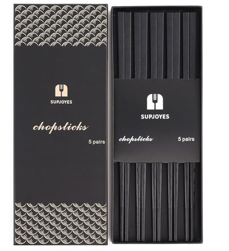 SUPJOYES 5 Paar Japanische Fiberglas Essstäbchen, Spülmaschinenfeste Wiederverwendbare Chinesische Essstäbchen, Rutschfeste Sushi Stäbchen Set, Schwarz