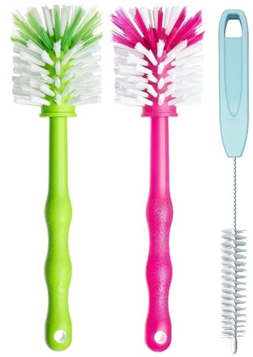 3er Pack Reinigungsbürste, Spülbürste für Mixbehälter und Messer, Ideales Zubehör zum Reinigen von Küchenmaschinen, Standmixer, Bürste (1x Grün/ 1x Pink /1x Blau)