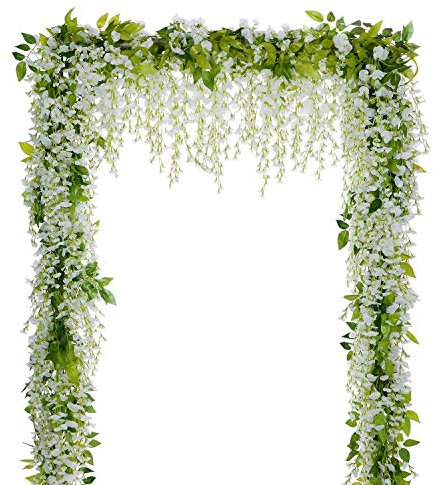 Lvydec Ghirlanda di fiori artificiali di glicine, 4 pezzi, totale 8,8 metri, glicine artificiale in seta, fiori da appendere per casa, giardino, cerimonia, arco nuziale, decorazione floreale